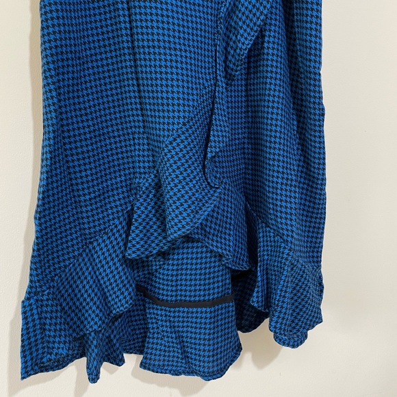Hush Zuri Blue Black Houndstooth Check Ruffle Frill Wrap Skirt Size 10 Midi - Picture 2 of 9